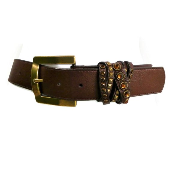 Leatherock Belt Brown Genuine Leather Brass Square - Picture 2 of 5
